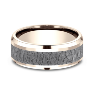 14K Gold and Tantalum 8mm – Bark Men’s Wedding Band Ammara Stone 37