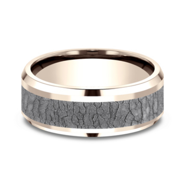 14K Gold and Tantalum 8mm - Bark Men's Wedding Band - Image 7