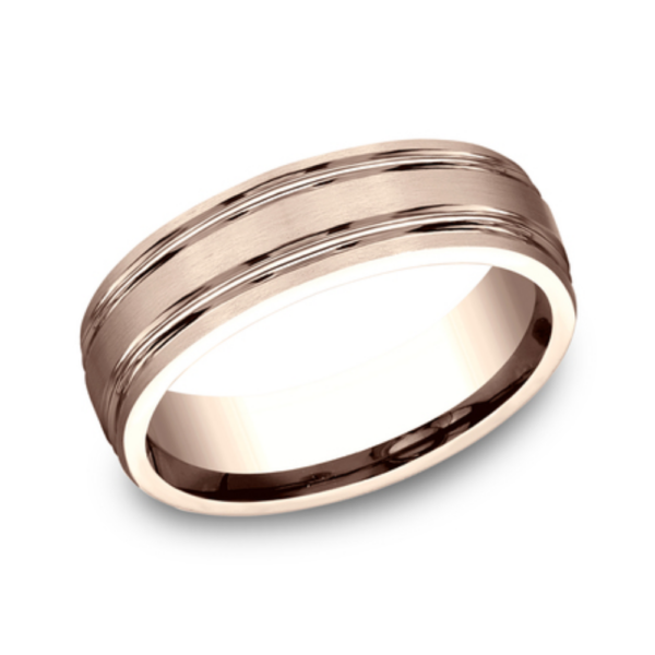 14K Gold 6.5mm - Satin Center Cuts Men's Wedding Band - Image 8