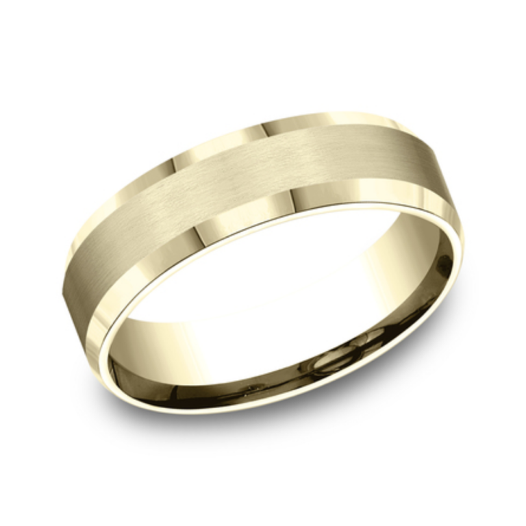 14K Gold 6.5mm – Satin Beveled Men’s Wedding Band Benchmark 35