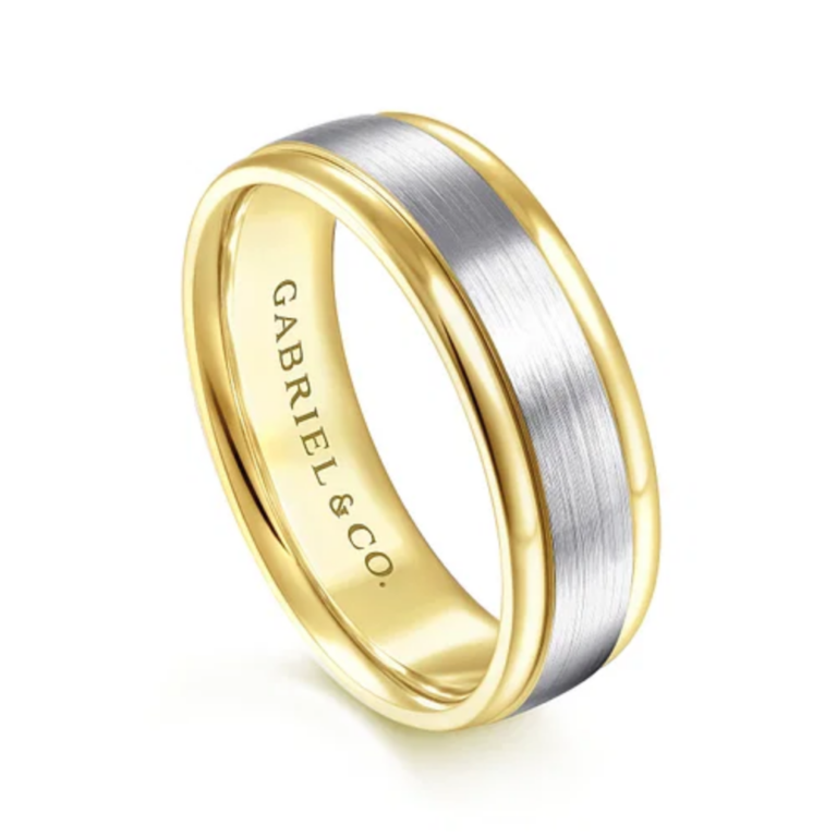 14K Two-Tone Gold 7mm – Satin Finish Men’s Wedding Band Gabriel 15