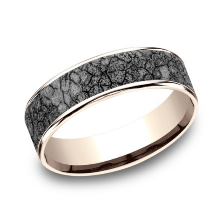 14K Gold and Tantalum 6.5mm – Rubble Men’s Wedding Band Ammara Stone 35