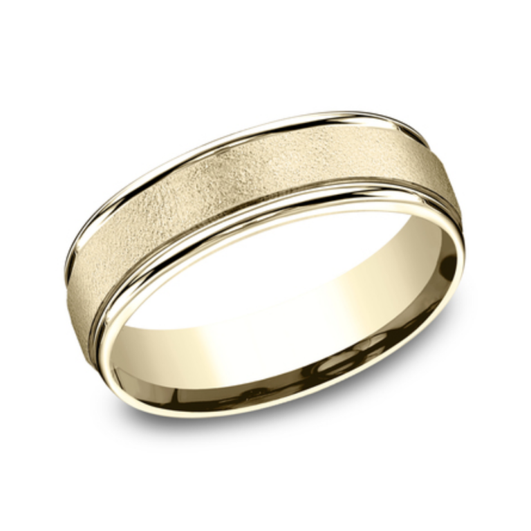 14K Gold 6.5mm – Wire Brush Men’s Wedding Band Benchmark 17