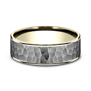 14K Gold and Tantalum 7.5mm – Satin Hammer Men’s Wedding Band Ammara Stone 14