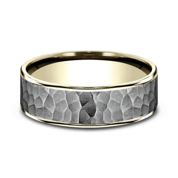 14K Gold and Tantalum 7.5mm - Satin Hammer Men's Wedding Band - Image 4