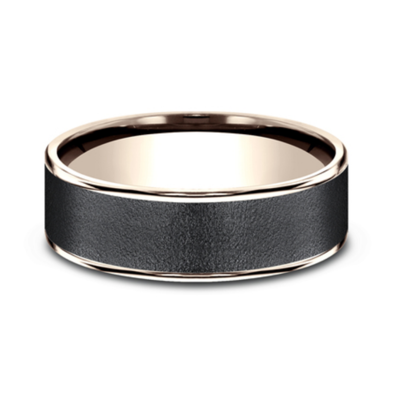 14K Gold and Tantalum 7.5mm – Wire Brush Men’s Wedding Band Ammara Stone 17