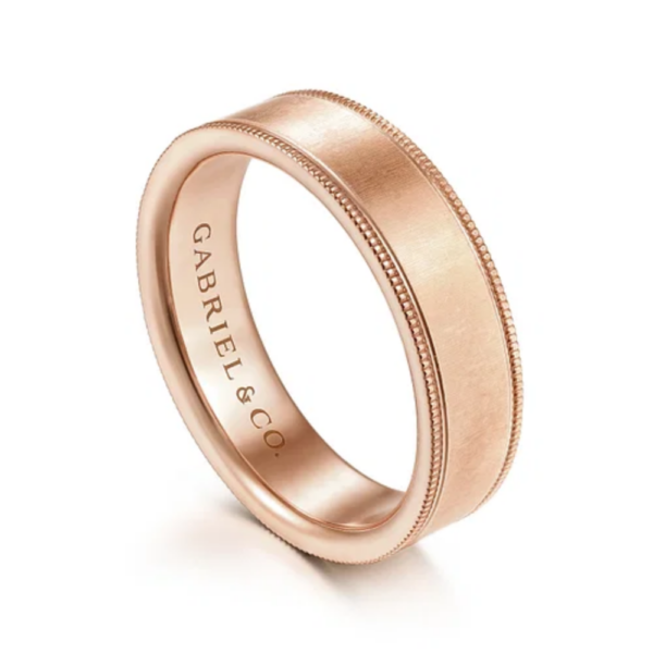 14K Gold 6mm - Sandblast Finish Milgrain Edges Men's Wedding Band - Image 6
