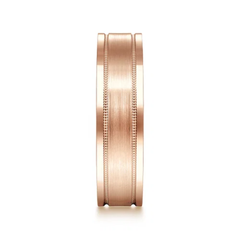 14K Gold 6mm – Satin Finish Milgrain Channels Men’s Wedding Band Gabriel 25