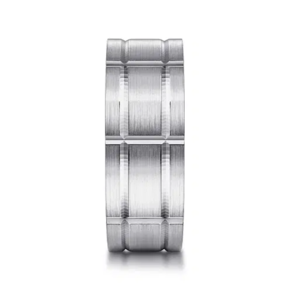 14K Gold 8mm - Satin Checkered Pattern Men's Wedding Band - Image 8