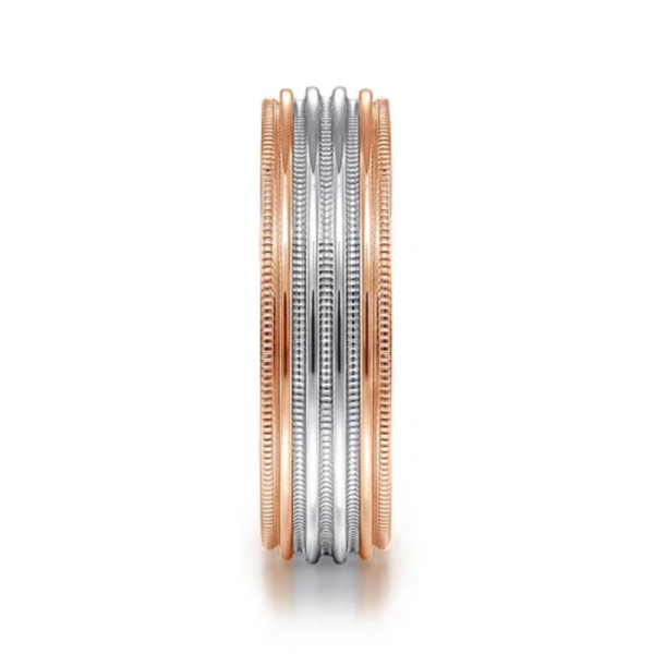 14K Two-Tone Gold 6mm - Milgrain Channel Men's Wedding Band - Image 8