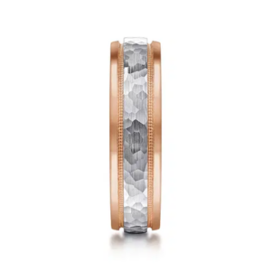 14K Two-Tone Gold 6mm – Hammered Finish Milgrain Men’s Wedding Band Gabriel 47