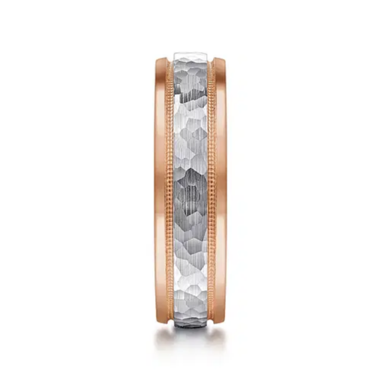 14K Two-Tone Gold 6mm – Hammered Finish Milgrain Men’s Wedding Band Gabriel 21