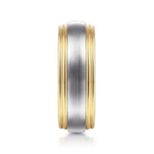14K Two-Tone Gold 8mm – Satin Finish Grooved Men’s Wedding Band Gabriel 17