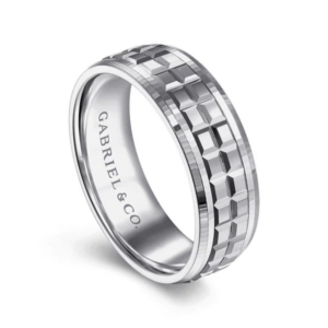 14K Two-Tone Gold 7mm – Square Carved Men’s Wedding Band Gabriel 49