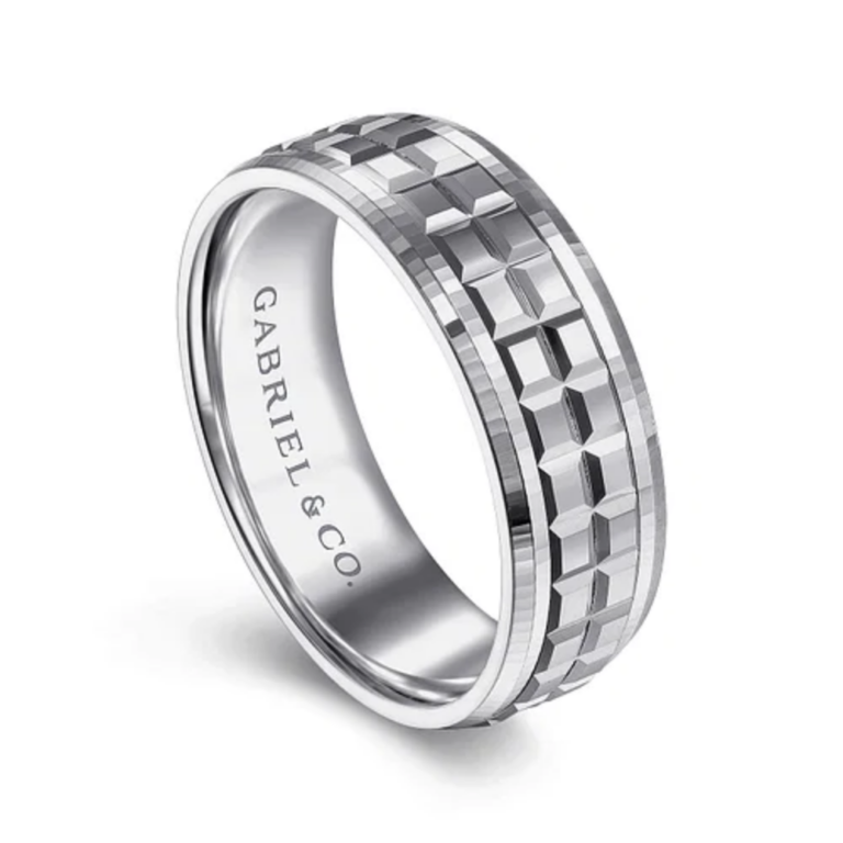 14K Two-Tone Gold 7mm – Square Carved Men’s Wedding Band Gabriel 49
