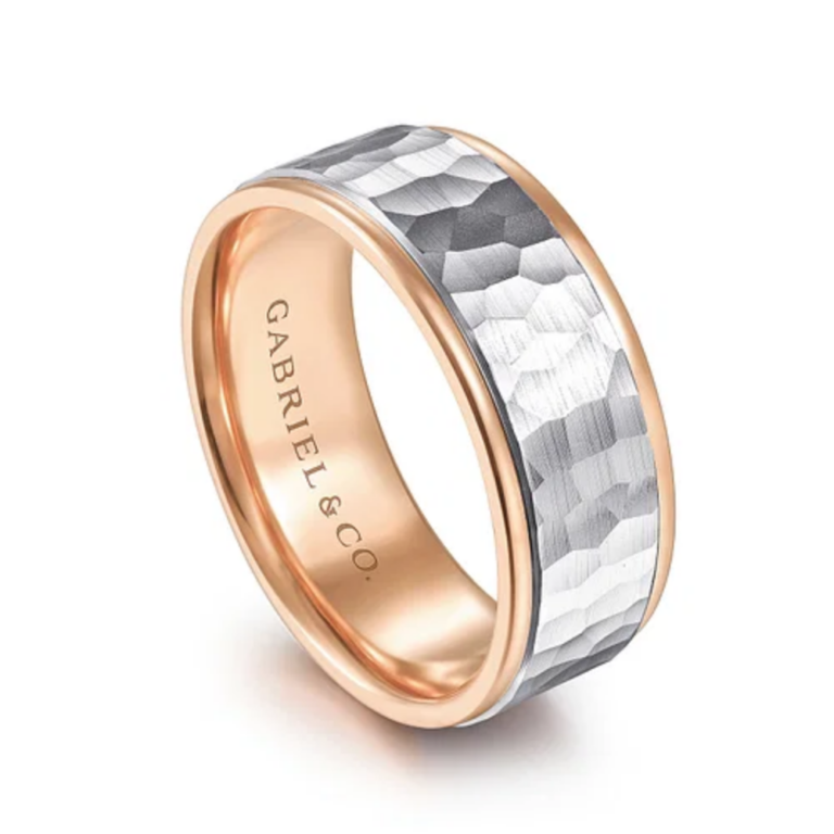 14K Two-Tone Gold 8mm – Hammered Finish Men’s Wedding Band Gabriel 19