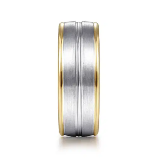 14K Two-Tone Gold 8mm - Satin Finish Grooved Channel Men's Wedding Band - Image 12