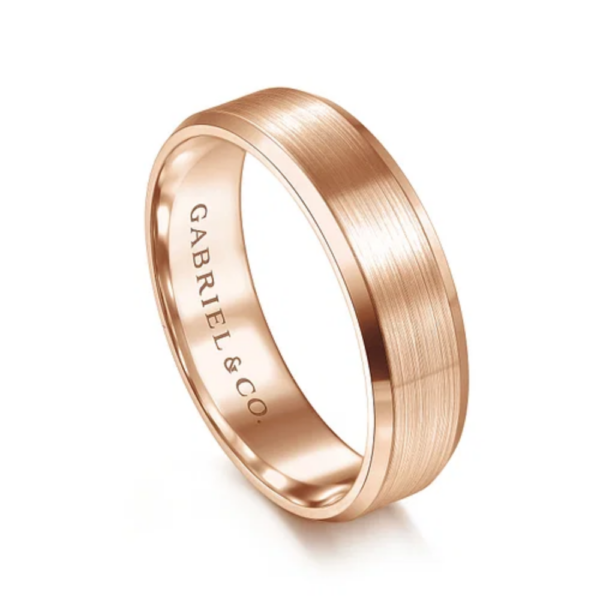 14K Gold 6mm - Satin Finish Beveled Edge Men's Wedding Band - Image 6