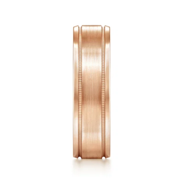 14K Gold 6mm - Satin Finish Milgrain Accent Men's Wedding Band - Image 12