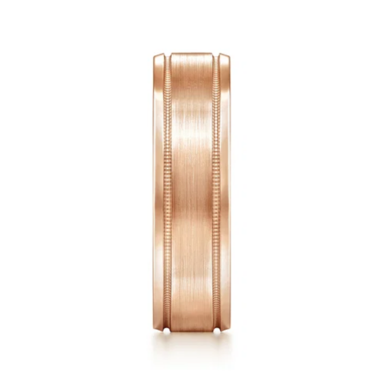 14K Gold 6mm – Satin Finish Milgrain Accent Men’s Wedding Band Gabriel 25