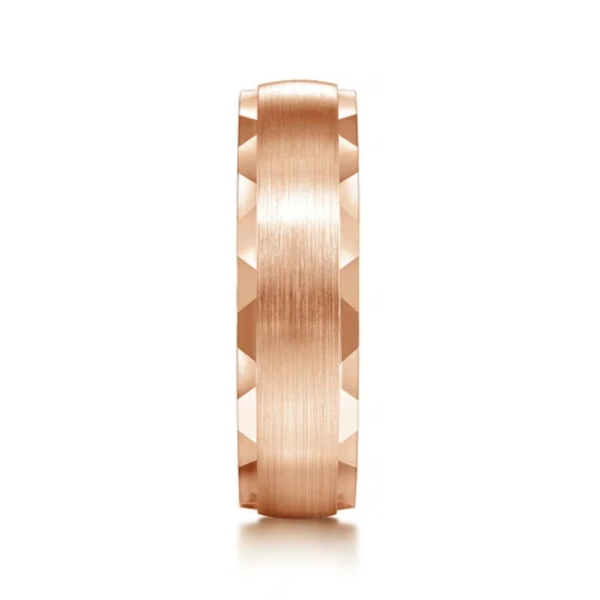 14K Gold 6mm - Satin Carved Men's Wedding Band - Image 4