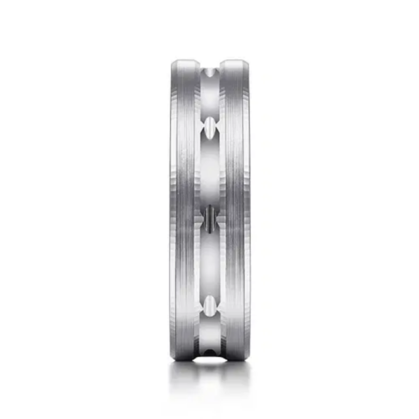 14K Gold 6mm - Satin Finish Carved Accents Men's Wedding Band - Image 8
