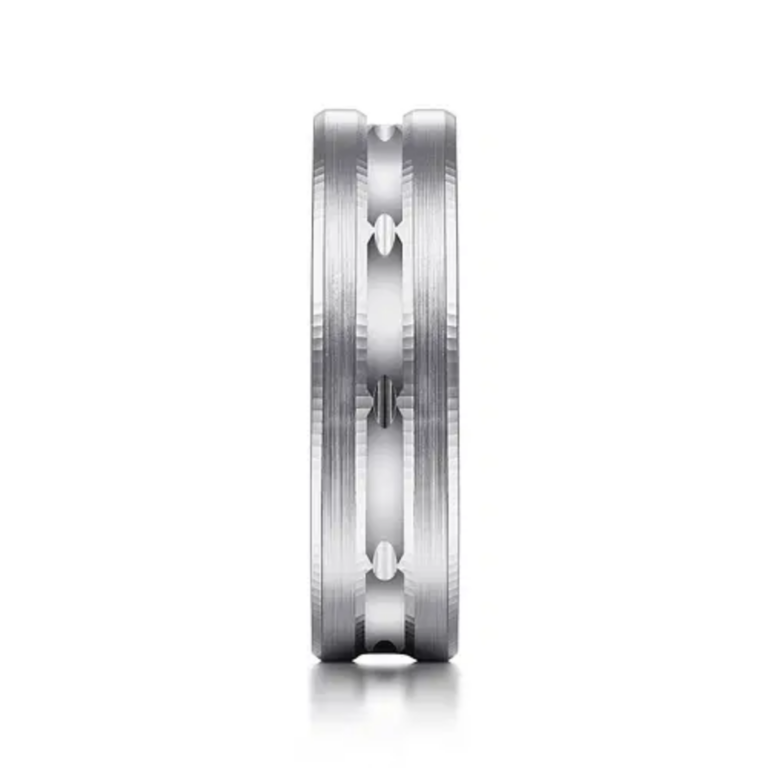 14K Gold 6mm – Satin Finish Carved Accents Men’s Wedding Band Gabriel 21