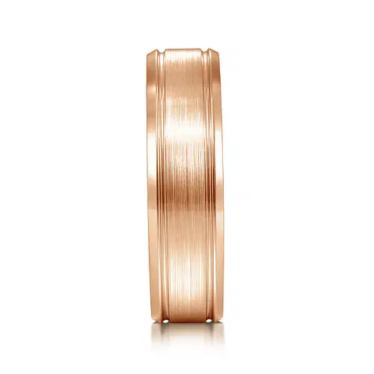 14K Gold 6mm – Satin Finish Carved Men’s Wedding Band Gabriel 21