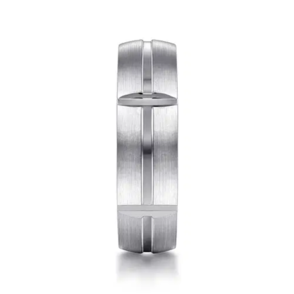 14K Gold 6mm - Satin Carved Station Men's Wedding Band - Image 4