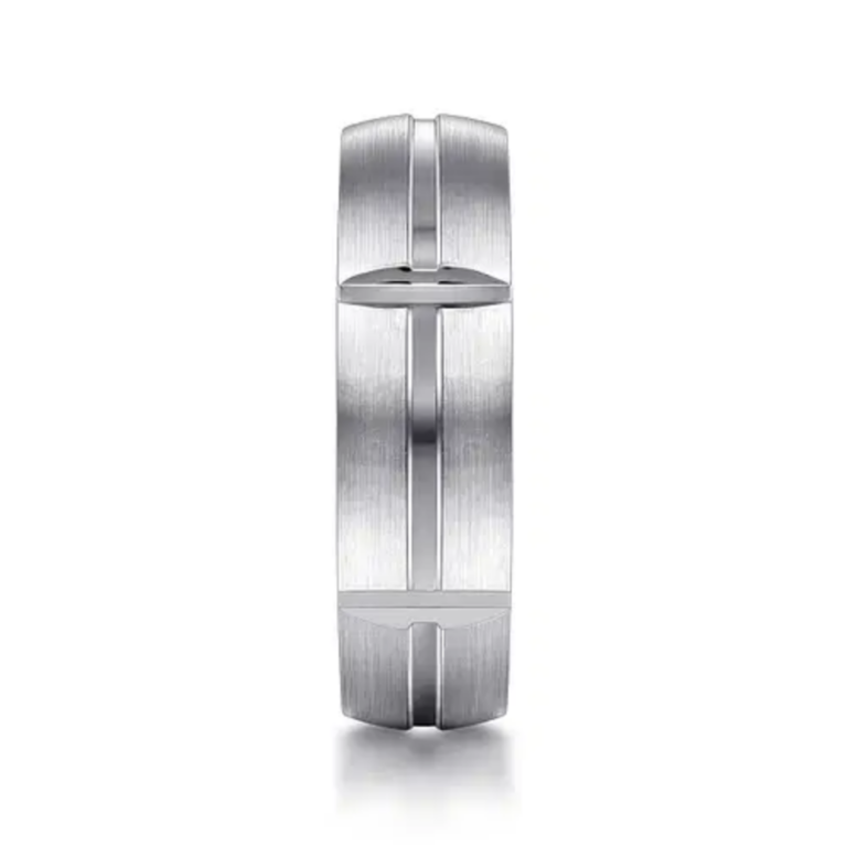 14K Gold 6mm – Satin Carved Station Men’s Wedding Band Gabriel 16