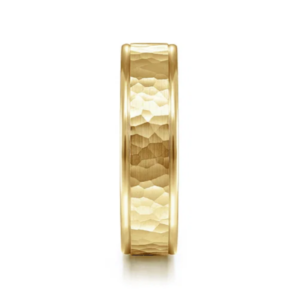 14K Gold 6mm - Flat Hammered Finish Men's Wedding Band - Image 8
