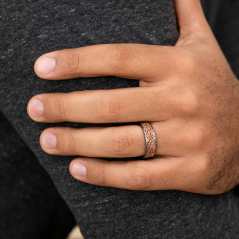 14K Gold and Tantalum 7.5mm – Lions Mane Men’s Wedding Band Ammara Stone 20