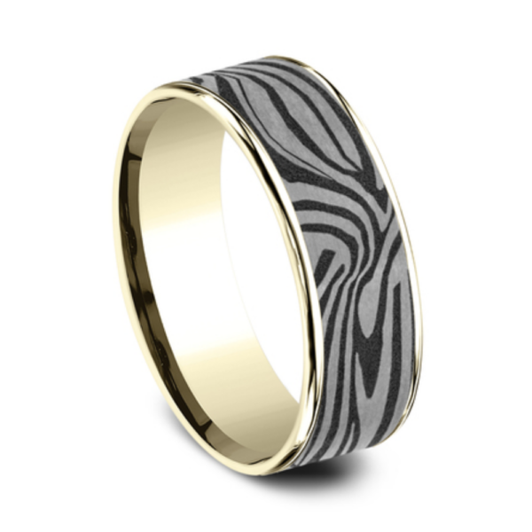 14K Gold and Tantalum 7.5mm - Lava Pattern Men's Wedding Band - Image 8