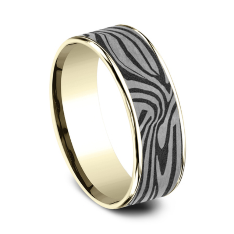 14K Gold and Tantalum 7.5mm – Lava Pattern Men’s Wedding Band Ammara Stone 35