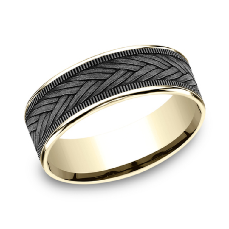 14K Gold and Tantalum 7.5mm – Wheat Weave Men’s Wedding Band Ammara Stone 29
