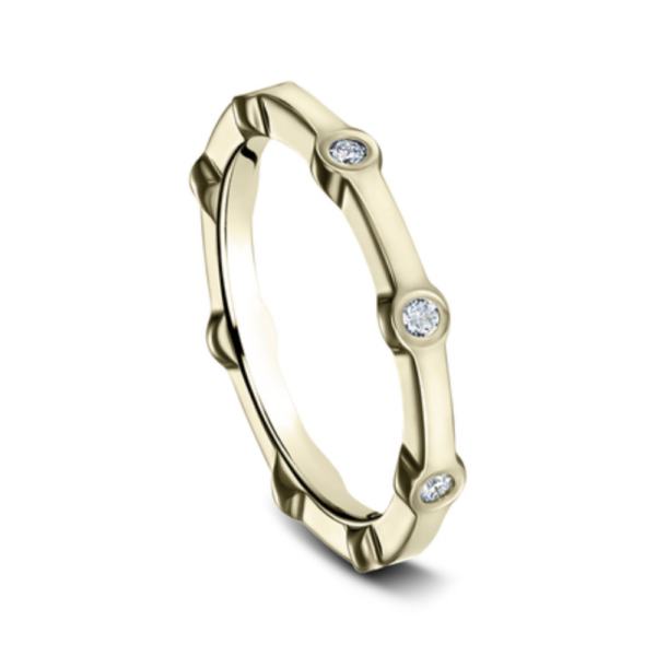 14K Gold Bezel Set Stationed Diamond Wedding Band - Image 8