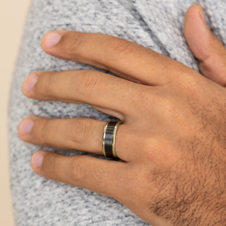 14K Gold and Black Titanium 8mm – Satin Men’s Wedding Band Benchmark 20