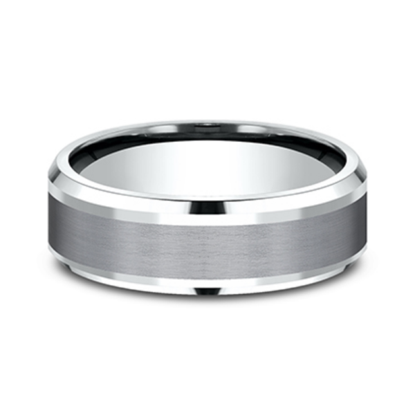 14K Gold and Tantalum 7mm - Satin Beveled Men's Wedding Band - Image 5