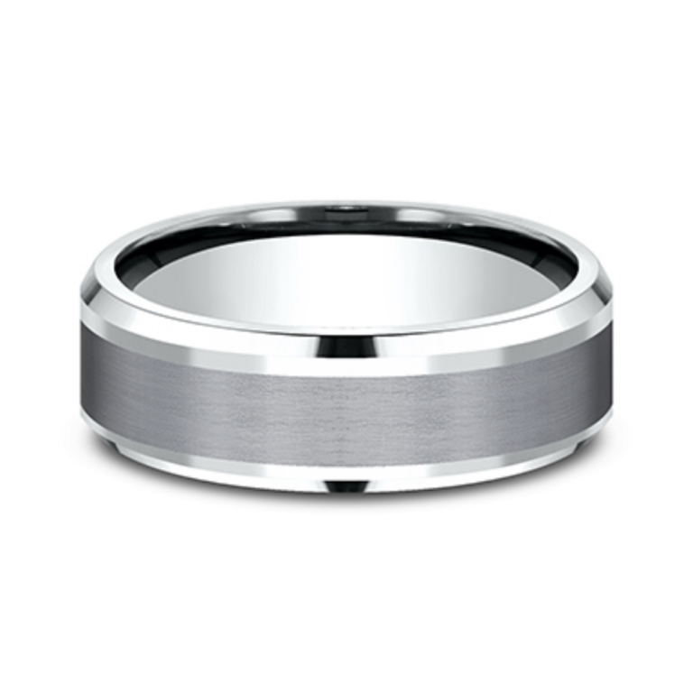 14K Gold and Tantalum 7mm – Satin Beveled Men’s Wedding Band Benchmark 17