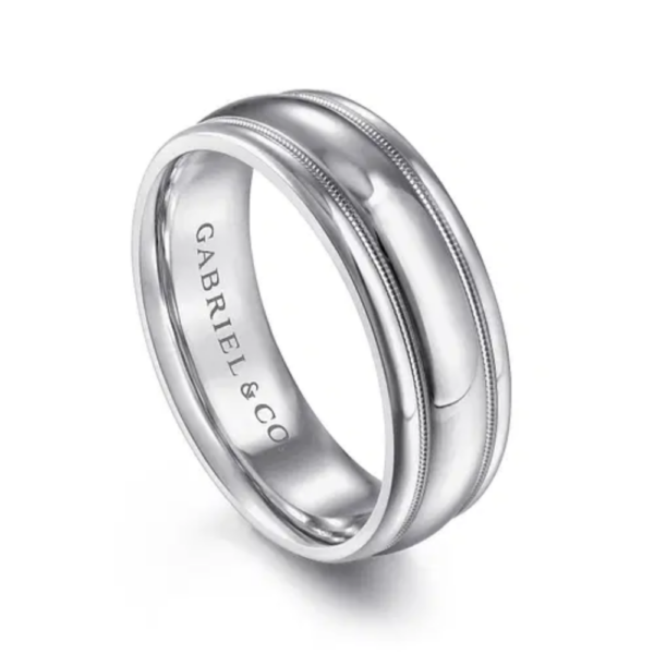 14K Gold 7mm - High Polish Milgrain Channel Men's Wedding Band - Image 2