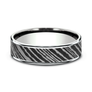 14K Gold and Damascus Steel 6.5mm – Men’s Wedding Band Ammara Stone 34