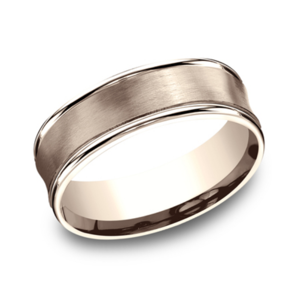 14K Gold 7.5mm - Satin Concave Men's Wedding Band - Image 5