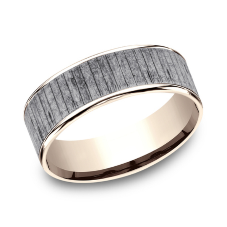 14K Gold and Tantalum 7.5mm – Wood Men’s Wedding Band Ammara Stone 18