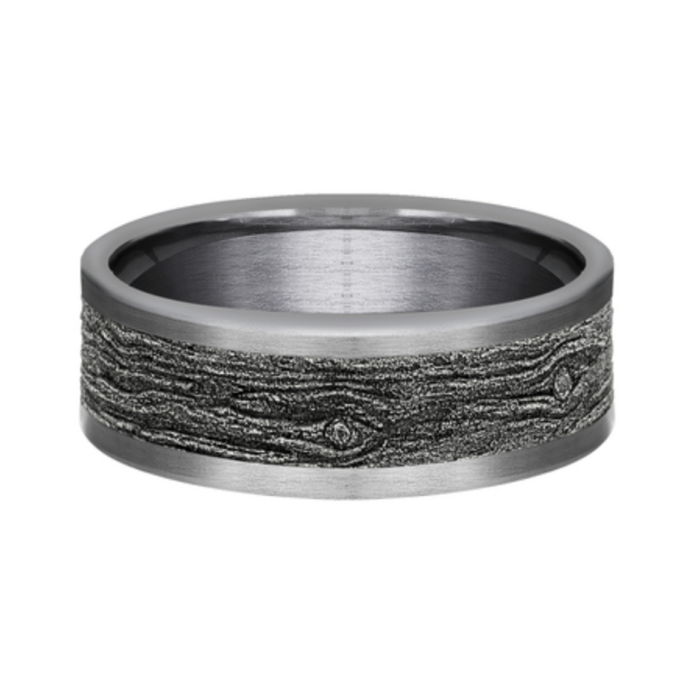 14K Gold and Tantalum 8mm – Wood Pattern Men’s Wedding Band Ammara Stone 13