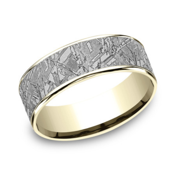 14K Gold and Tantalum 7.5mm - Meteorite Men's Wedding Band - Image 5