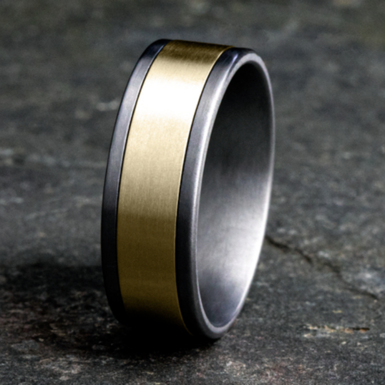 14K Gold and Tantalum 8mm – Satin Men’s Wedding Band Ammara Stone 12