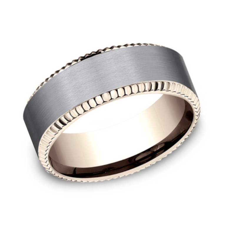 14K Gold and Tantalum 8mm – Coined Men’s Wedding Band Ammara Stone 17