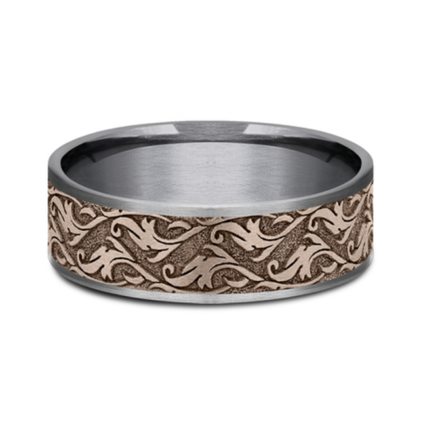 14K Gold and Tantalum 7.5mm - Vine Men's Wedding Band - Image 9