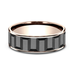 14K Gold and Tantalum 7.5mm – Gear Pattern Men’s Wedding Band Ammara Stone 34