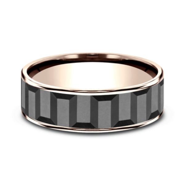 14K Gold and Tantalum 7.5mm - Gear Pattern Men's Wedding Band - Image 7